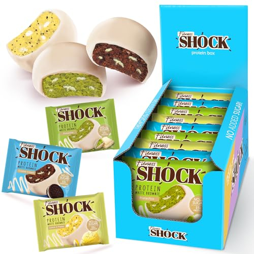 FitnesSHOCK Protein Snack Mixbox ohne Zucker mit 15% Eiweiß, Nährstoffreich, low carb, Reich an Ballaststoffen, weiche Konsistenz, ohne GVO 9 Stück х 50g: Pistazien, Zitrone-Mohnsamen, Cookie Cream