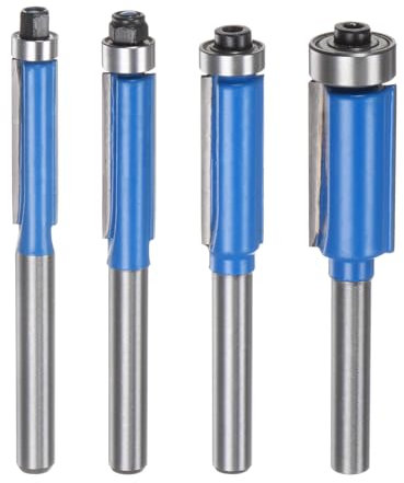 sourcing map Flush Trim Router Bit 6mm Shank 1/4 1/2 5/16 3/8 Dia Top Bearing Flush Straight Cut Trimming Router Bits Carbide for Particle Board Plywood MDF, Blue
