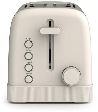 bella 2 Slice Toaster, 6 Setting Shade Control w Reheat, Cancel, Bagel & Defrost Buttons, Removable Crumb Tray, Anti Jam & Auto Shutoff, Auto Centering Guides & Cord Wrap, 900 Watt, Oatmilk