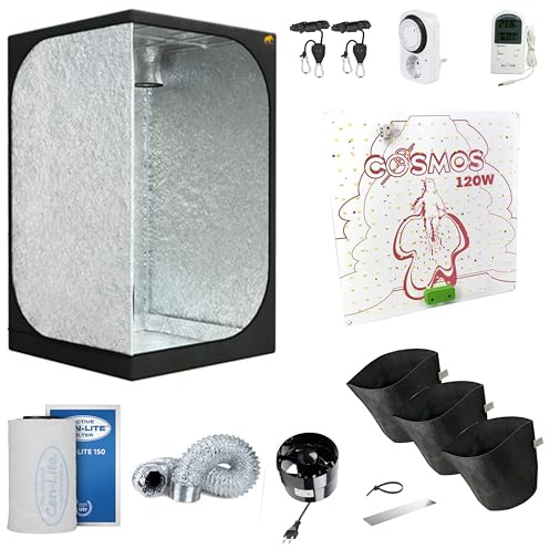 NICEGROW GrowBox60 Einsteiger Komplettset für 3 Pflanzen Grow mit LED, Abluft und Zubehör