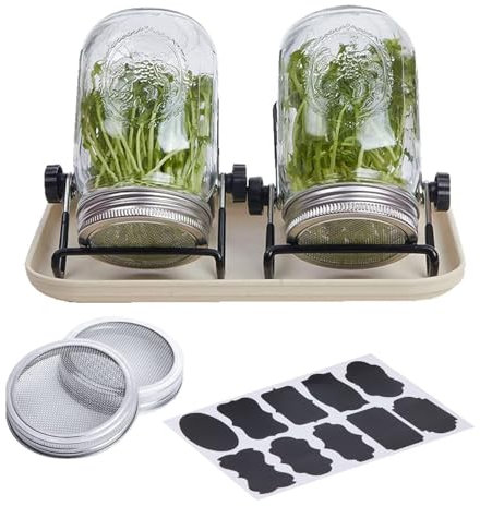 Shenrongtong Kit de Tarro de germinación, Juego de germinador de tarros de Boca Ancha, Kit de Cultivo de germinación con Tapas de colador de Acero Inoxidable, Soporte para Bandeja y paño de sombreado
