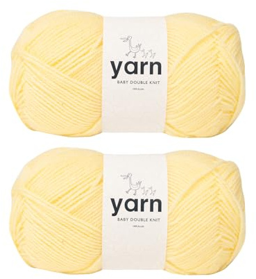 Korbond Lot de 2 pelotes de laine acrylique pour bébé - 100 g - Léger, hypoallergénique et durable - Double tricot - Jaune