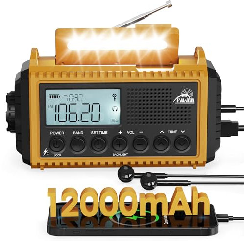 Roxicosly Kurbelradio, Notfallradio mit 12000mAh Power Bank, AM/FM/SW Radio, Kurbel & 5-Wege Emergency Radio mit Weltempfänger, Als Taschenlampe & Ladegerät, für Outdoor, Camping, Wandern