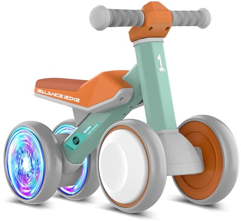 ESPRAY Colorful Lighting Baby Balance Bike Toys for 1 Year Old Boys Girls Gifts, Toddler First Bike 12-24 Months with Adjustable Soft Seat, 4 Silent Wheels Ride on Toy, Perfect First Birthday Gifts