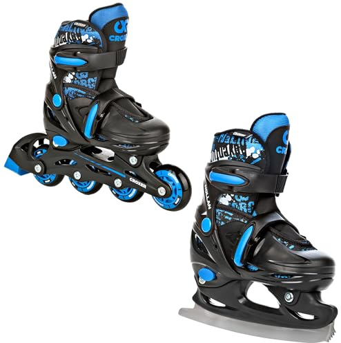 CROXER 2in1 Pattini da ghiaccio Pattini in linea Inline Skates per bambini, ragazze e ragazii regolabili (Nollan, 34-37 (21cm-23cm))