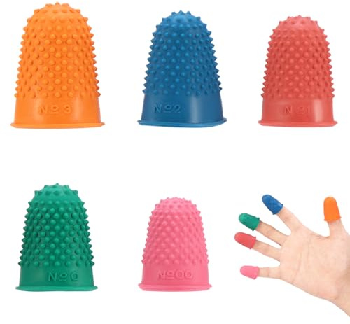 Moendergo 5 st fingerborgar i gummi, 5 storlekar med fingertoppar, skyddsöverdrag, halkfria grepp skyddsdynor för räkning av sömnad kontorsmaterial