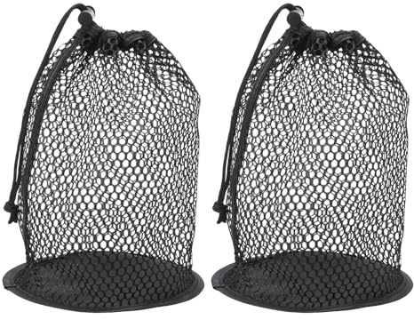 YELARXI Golf Ball Storage Bag Nylon Mesh Golf Pouch with Adjustable Drawstring Closure - Fitting for (50 Balls - Outdoor- Sports Supplies - Tennis - Beach - Diving) 2 Pack & Black