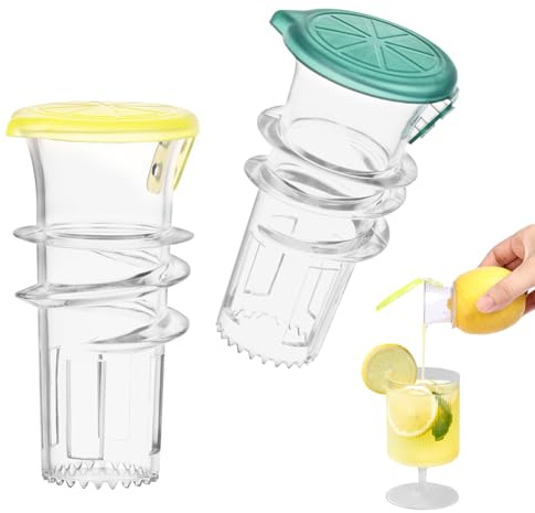 AUAUY Lemon Juicer Squeezer, 2PCS Manual Juicer Squeezer with Lid, Portable Citrus Oranges Lime Juicer Hand, Easy to Clean Lemon Squeezer Press in Home Kitchen Bar for Cocktails Drinks Salad Seafood