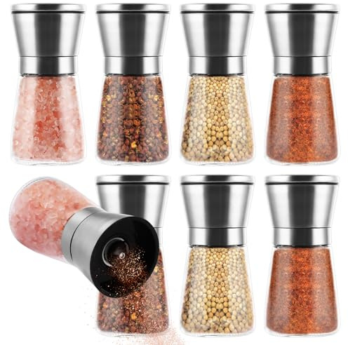 LDXDRU Macina sale e pepe manuale in acciaio inox da 180 ml, con macina in ceramica regolabile, macinaspepe e macinasale, piccolo macinapepe in acciaio inox, senza contenuto di spezie