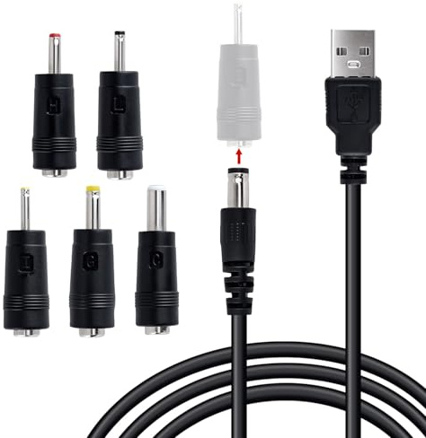 Wigearss Cavo di Alimentazione da USB a DC 5V, Adattatore di Alimentazione, Cavo di Ricarica USB con 5 Connettori 5.5x2.5mm, 4.0x1.7mm, 3.5x1.35mm, 3.0x1.0mm, 2.5x0.7mm