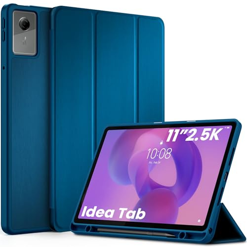 EasyAcc - Custodia per Lenovo Idea Tab da 11 pollici, tablet 2025 con supporto per penna TB-336ZU TB-336FU, ultra sottile con funzione di supporto, custodia in PU in pelle (Blu Pavone)