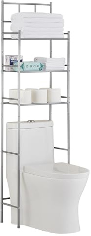 FJORNEL Estantería de Baño sobre Inodoro, 3 Niveles Mueble sobre Inodoro Armario, Estante de Almacenamiento de baño, Instalación Sin Taladros, Ahorra Espacio, Gris