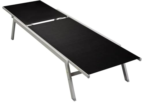 Ziaphsol Tumbona de acero y textileno negro, ajustable para jardín y terraza, 200 x 58 x 32 cm, robustas sillas de salón para exteriores para horas relajadas
