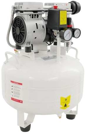 Compresseur d'air portable avec silencieux 550 W 30 l Réservoir en fer Moteur en cuivre Fonctionnement silencieux 65 dB Blanc Pour clinique dentaire, salon de beauté, industrie