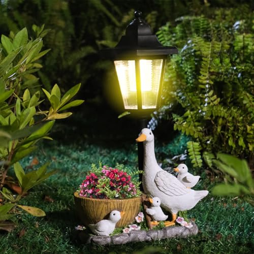 YATOSEEN Estatuas de Patos de jardín con lámpara Solar, Figuras de Patos, macetas, decoración Exterior para Patio, jardín, césped, Porche, Adornos de jardín, Regalos para inauguración de casa