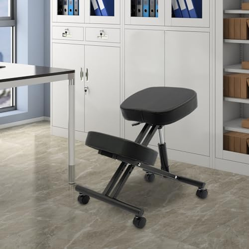 NadineDutol Silla ergonómica para la rodilla, taburete ajustable en negro, silla ortopédica correctora de postura, silla ortopédica para la rodilla para el hogar y la oficina, capacidad de carga: 100