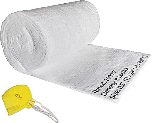 Simond Store Ceramic fiber blanket, High temperature insulation baffle for Wood Stove Forge Furnace Fireplace Kiln Pizza oven insulation, Dishwasher insulation blanket Density-8LB 2400F, 0.5X24X150