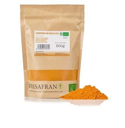 FRISAFRAN | Curcuma in polvere BIO 500g | Digestivo | naturale | Polvere radice di curcuma | macinata | cibo bio | integratore | Curcuma-pura | senza additivi | Origine India