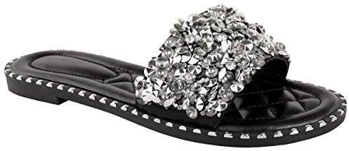 Fashion Thirsty Womens Ladies Diamante Sandals Glitter Sliders Mules Summer Sparkly Shoes Size by Heelberry