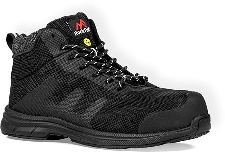 Rock Fall TeslaDRI ESD Safety Steel Toe Cap Safety Trainer Unisex, Fully Waterproof Safety Boots, SRC Slip Rated Work, Ankle High with Fibreglass Protective Toecap UK 10.5