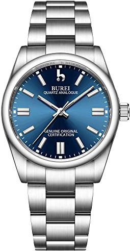 BUREI Damenuhr Elegant Analoge Quarzuhr mit Silber Edelstahlband Casual Armbanduhr f¨¹r Damen Geschenke f¨¹r Frauen (blau)
