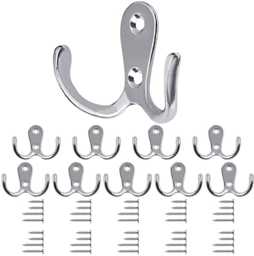Bolatus 10Stück Kleiderhaken Silber Garderobenhaken Vintage Doppelhaken Wandhaken Metall Retro Haken zum Schrauben für Küche Badezimmer Wand