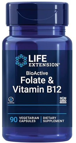 Life Extension, Bioactive Folate & Vitamin B12, Altamente Dosato, 90 Capsule vegane, Testate in Laboratorio, Vegetariane, Senza Glutine, Senza Soia, Non OGM
