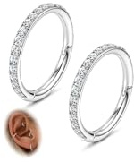 FASACCO 16G Cartilage Hoop Earring 316L Surgical Steel Silver Huggie Hoop Earrings Hypoallergenic Hinged Segment Rings Septum Nose Hoops Daith Conch Helix Tragus Piercing Jewelry 8mm