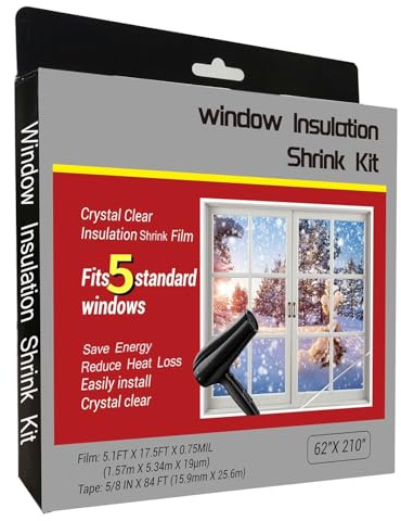 FonsBleaudy Insulating Film Window Kit to Keep Cold Out Window Shrink Film Insulator Kit (5 Windows)