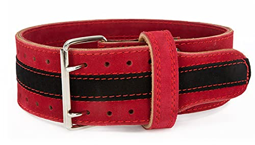 ZOUTYI Leder Powerlifting Gürtel Single Gewichtheben Bodybuilding Gym Training Workout Rückenschnalle Gürtel Für Männer & Frauen Powerlifting Gürtel,Rot,M