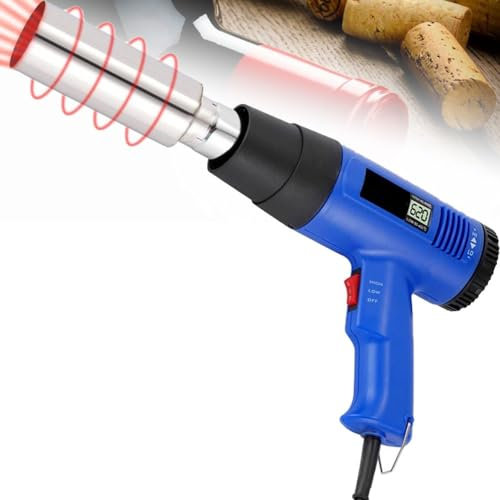 Pistolet thermorétractable for capsules de vin en PVC, 1600 W, 50 mm, machine à sceller les enveloppes de bouteilles de vin, écran LCD et contrôle de température 40-600 ℃, deux vitesses, for emballage