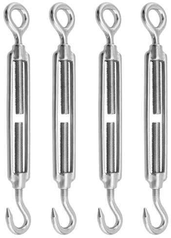 QLEUIFT 4 PCS Tenditore con Gancio e Occhiello, in Acciaio Inox 304, per tendere Corde e Cavi, Gancio e Occhiello M5, Gancio per Cesto di Fiori da Giardino