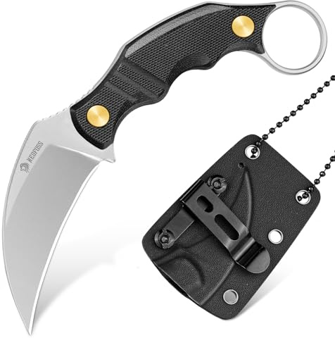 NedFoss VULTURE EDC Neck Knife with Kydex Sheath, 2.3 14C28N Steel Fixed Blade Claw Knife with G10 Handle and Adjustable Belt Clip, Utility Belt Knives Necklace for Men Women