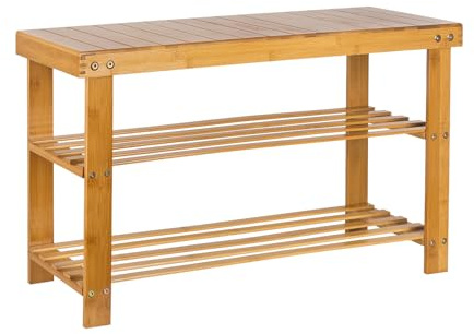 HUOLE Panca per scarpe in bambù a 3 livelli per ingresso, panca per scarpe in bambù (carico ammissibile: 120 kg) ideale per ingresso, bagno, soggiorno, 1 pz