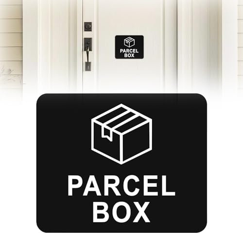 Letrero de Caja de Paquetes, Letrero Negro de Caja de Paquetes 11cm x 9cm Letrero Acrílico Autoadhesivo de Información para Un Lugar Seguro para Hacer Entregas Dejar Paquetes (Negro)