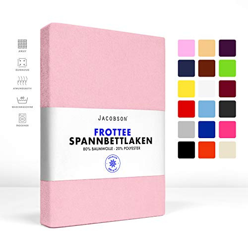 Jacobson Premium FROTTEE Spannbettlaken Spannbetttuch Bettlaken Baumwolle ca. 200g/m² (140-160x220cm + 40cm, Rosa)