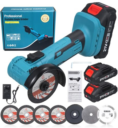 Mulcort Mini Angle Grinder 21V,Brushless Cordless Angle Grinder 19000 RPM with 2PCS 2.0A Battery & 7PCS Cutting Discs,Power Electric Tool for Metal Wood Polishing Rust Removal