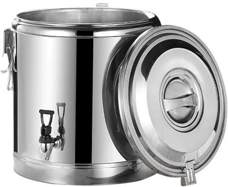 Qussse Seau isolant en acier inoxydable de 40 l avec robinet, récipient de maintien au chaud professionnel avec couvercle, récipient de transport gastronomique pour le stockage de soupe, d'eau, thé