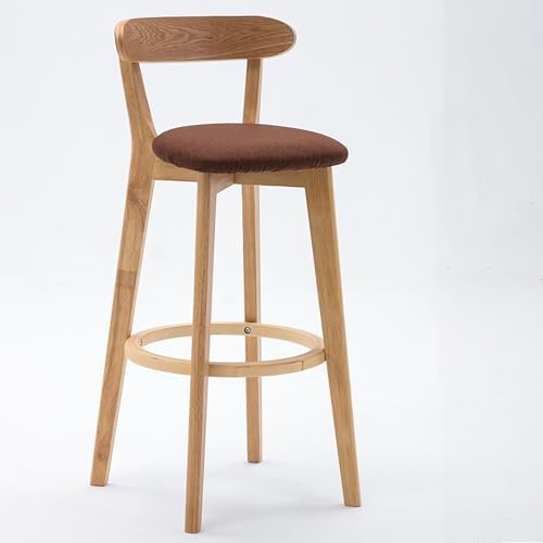 Mid-Century Modern Barstol Set Om 1, Barstol Med Ryggstöd, Fotstöd, Linneklädsel Och Träram, Ergonomisk Design För Köksö Eller Disk(Brown,61cm/24)