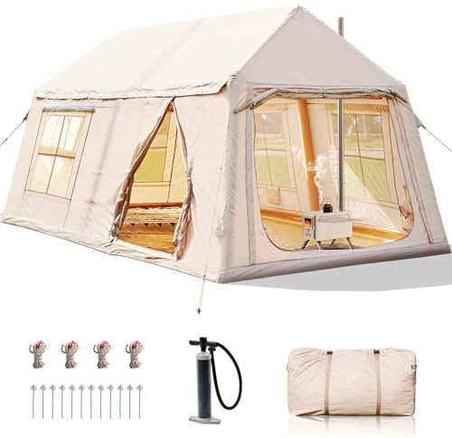 Ytaoeo Inflatable Tent Outdoor camping tent for 8-10 people with chimney opening Inflatable camping tent made of waterproof Oxford fabric Air glamping tents for 4 seasons campings (2 Room)