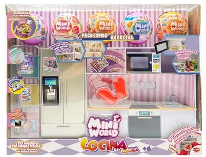 Bizak Mini World Playset Cocina con 5 Bolas, Set de Cocina de Juguete en Miniatura con Electrodomésticos y Accesorios, Niños y Niñas +6 Años (64502007)