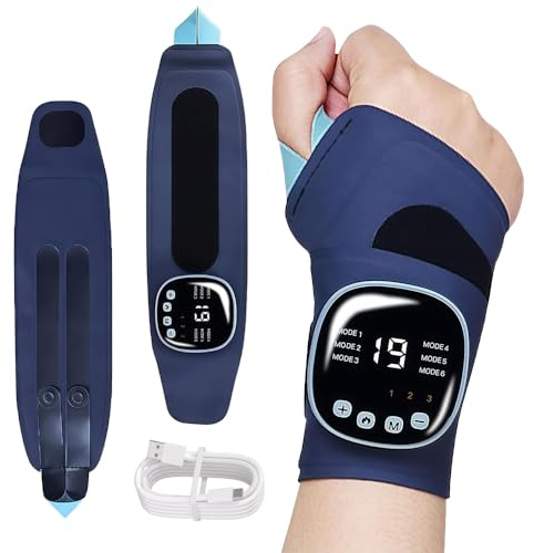 BIZOI Masajeador de Muñeca EMS Inalámbrico, Masajeador de Mano con Calor, 9 Modos/19 Intensidades, masajeador de Mano para Codos, Muñecas, Tendinitis, Síndrome del Túnel Carpiano, Alivio del Dolor
