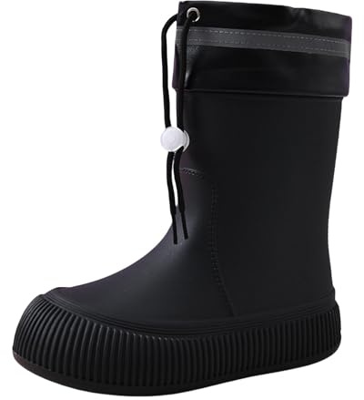Bottes de pluie mi-hautes en caoutchouc pour femme - Avec tige réglable - Légères et antidérapantes - Élégantes - Confortables et respirantes, Noir , 38 EU