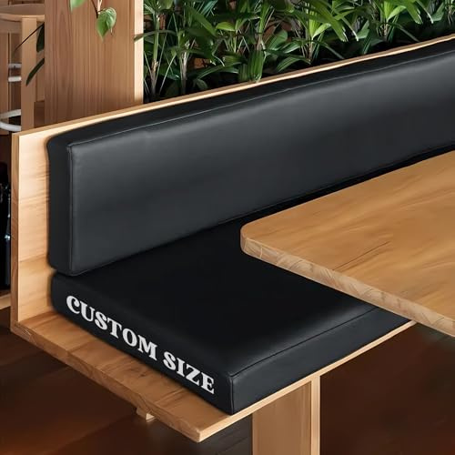 SECXEO Custom Size Bench Cushion Faux Leather, Made to Measure Indoor Seat Pad for Bay Window, Dining Bench or Bedroom Bench, with Zip