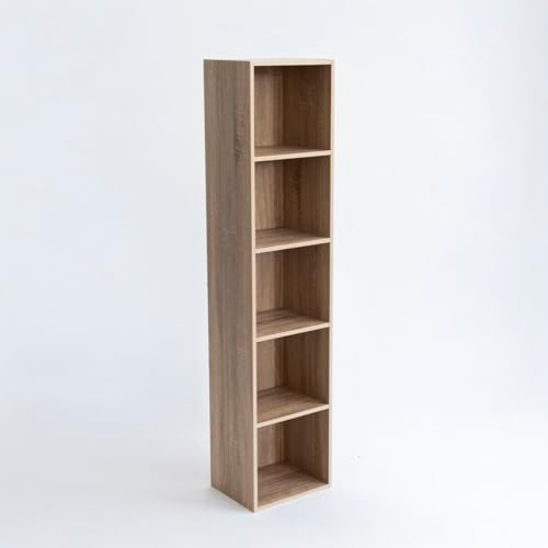 LOLAhome - Estantería Librería Cubo con 5 Estantes de Tablero de Laminado Color Natural de 132x30x24. Mueble para Despacho, Librería, Dormitorio o Despensa. Soporta 25 kg. Requiere Montaje