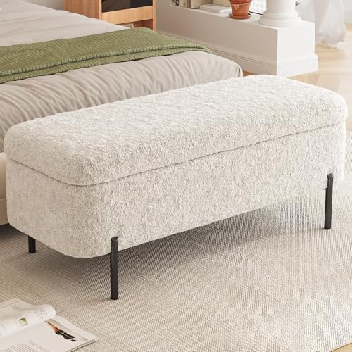 Guyii 120CM Beige Storage Ottoman Bench, Extra-Large Upholstered Long Bench, Modern Bedroom Footrest, Soft Cushioned Seat for Entryway, Bedroom, Closet, Living Room