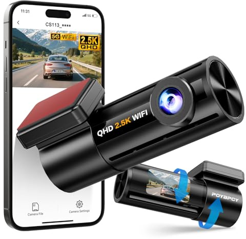 Dash Cam Auto 2.5K WiFi 5G con APP, Mini Dashcam Auto 170° Grandangolo, Telecamera per Auto 360 Gradi Rotabile, Visione Notturna WDR F1.8, G-Sensor, Loop Recording, Parking Monitor e Time-Lapse