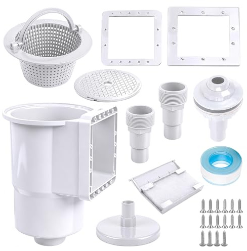 Fouvin Set di 8 pezzi di skimmer da incasso per piscine a parete in acciaio, ugello di ingresso, grande cestello skimmer, connettore tubo 32/38 mm, bianco, pulizia e cura dell'acqua