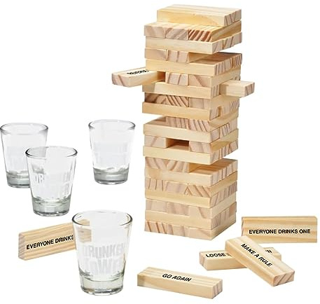 Haushalt International HI Trinkspiel Wackelturm Holz - Stapelturm Holz - Wackelturm Trinkspiel - Stapelturm - für Erwachsene ab 18 Jahren