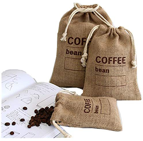 Jute Woven Bundles Coffee Bean Bags Kitchen Sundries Peas Sacks Date Record Natural Burlap Drawstring Reusable Cereals (3pc, 8.26 X 5.9)